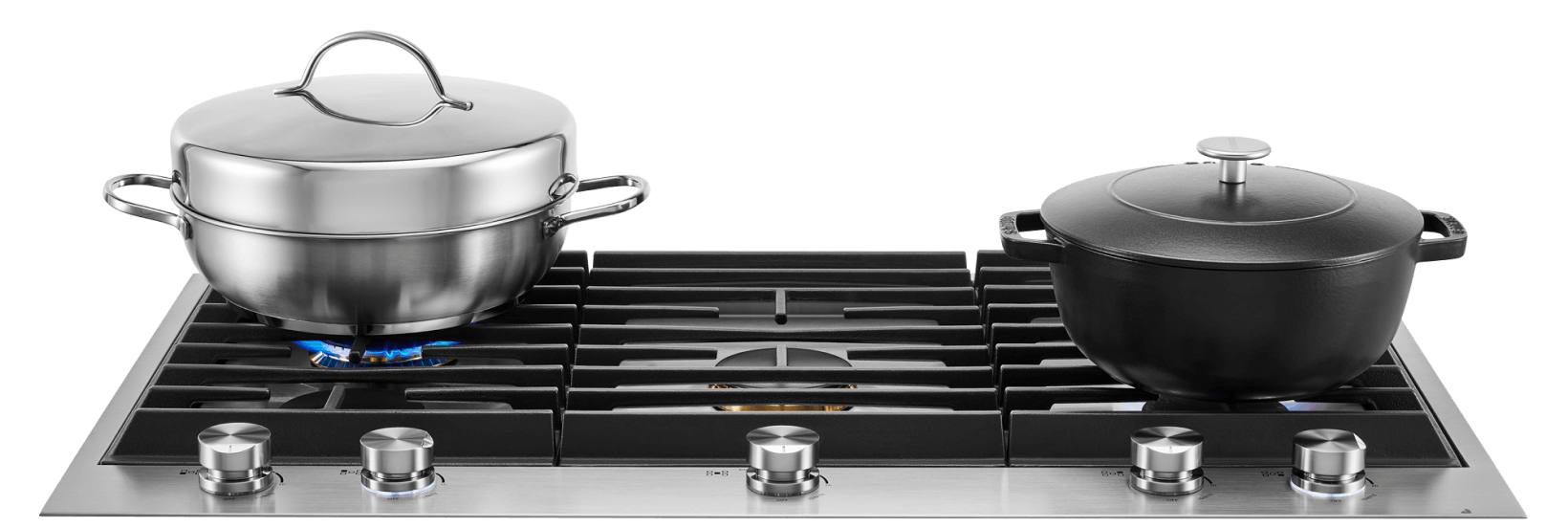 Pots on a gas cooktop