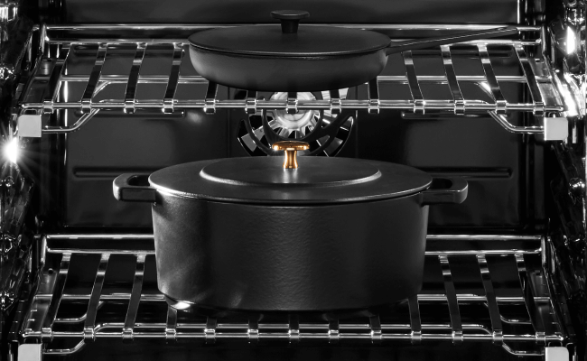Cookware in a JennAir Wall Oven. 