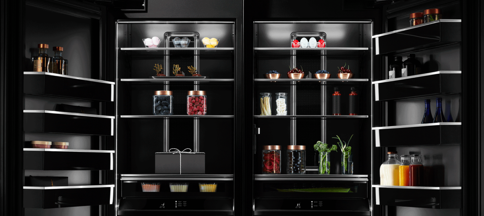 Ingredients neatly organized inside a refrigerator
