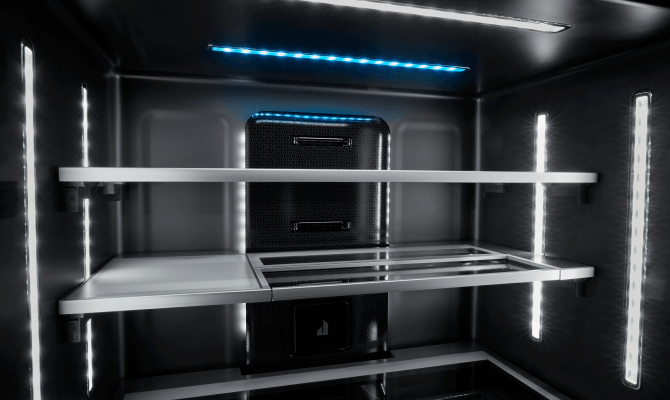 Interior of an empty high-end refrigerator