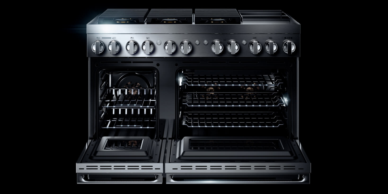 Convection oven open to show the inside