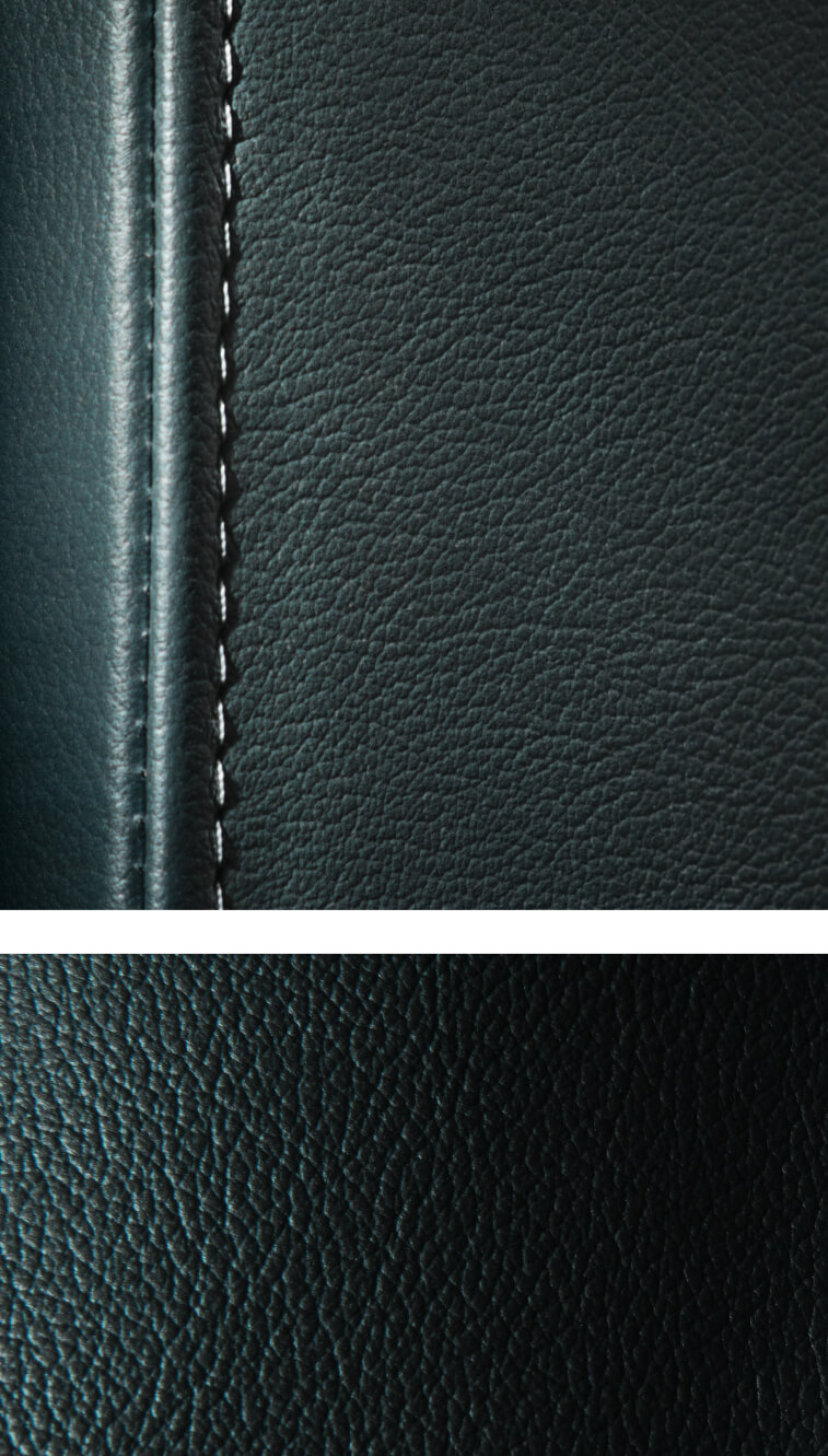 A pair of close-up images of the Mystic Leather Panel’s texture.