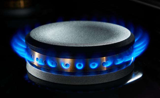 A lit gas burner.