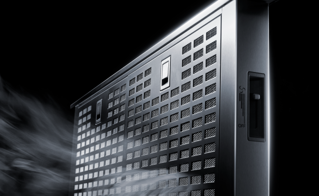 A raised JennAir Telescoping Downdraft Ventilation System.