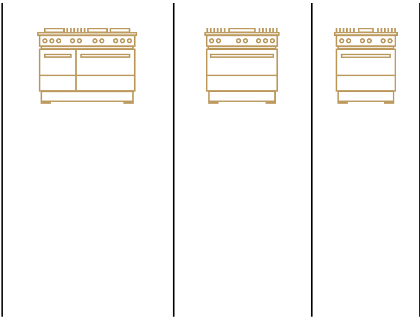  Icons of different range sizes and configurations of the rangetop.