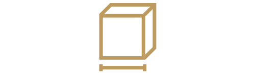 An icon of a box, with a line measuring the width. 
