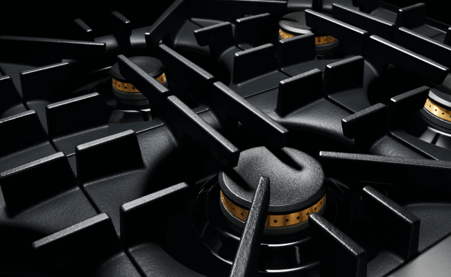 The cast-iron grates on a JennAir Range. 