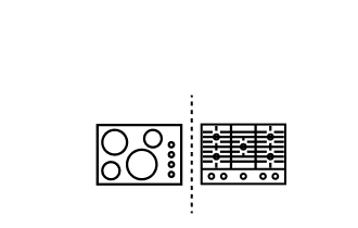 An icon of two cooktops divided by a dashed line.