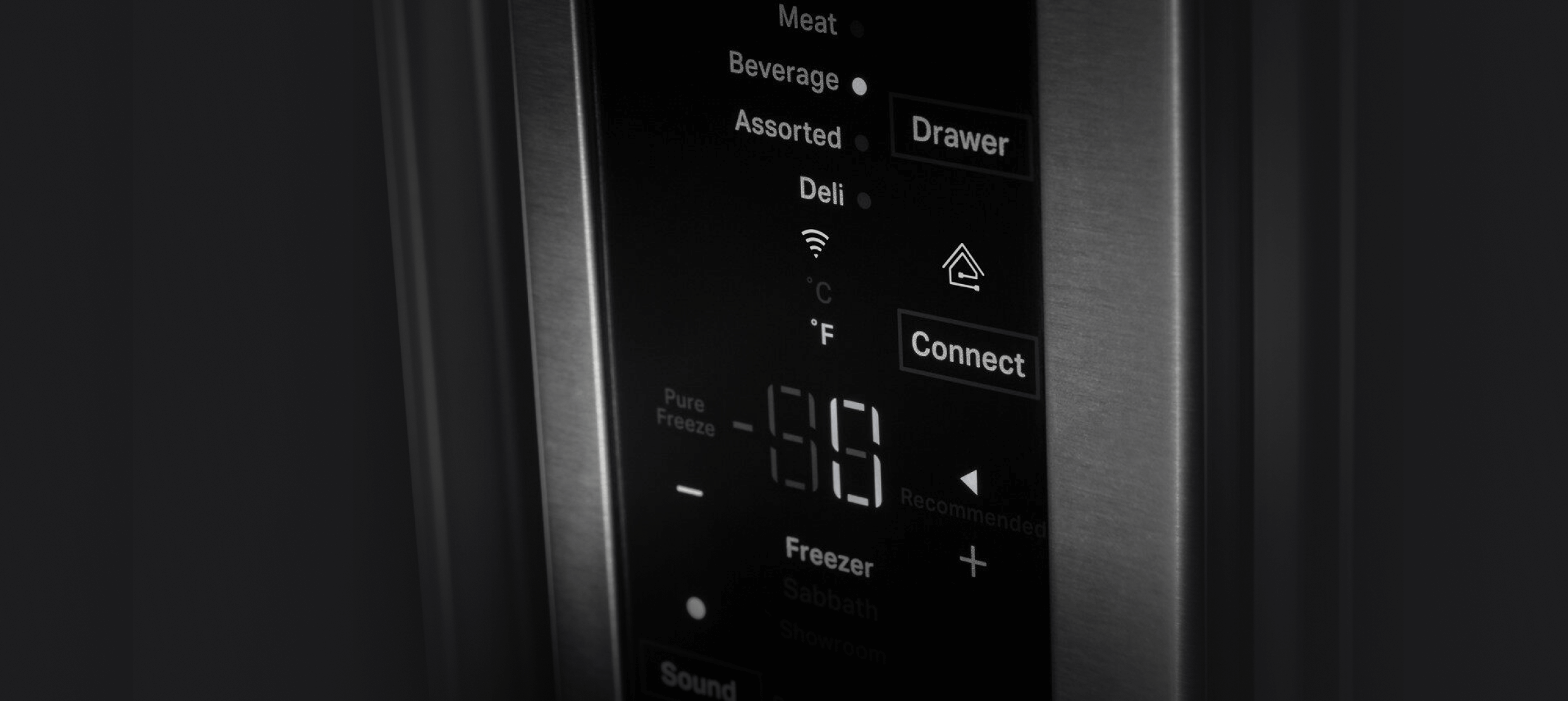 The UI of a freestanding refrigerator, showing the WiFi connection options. 