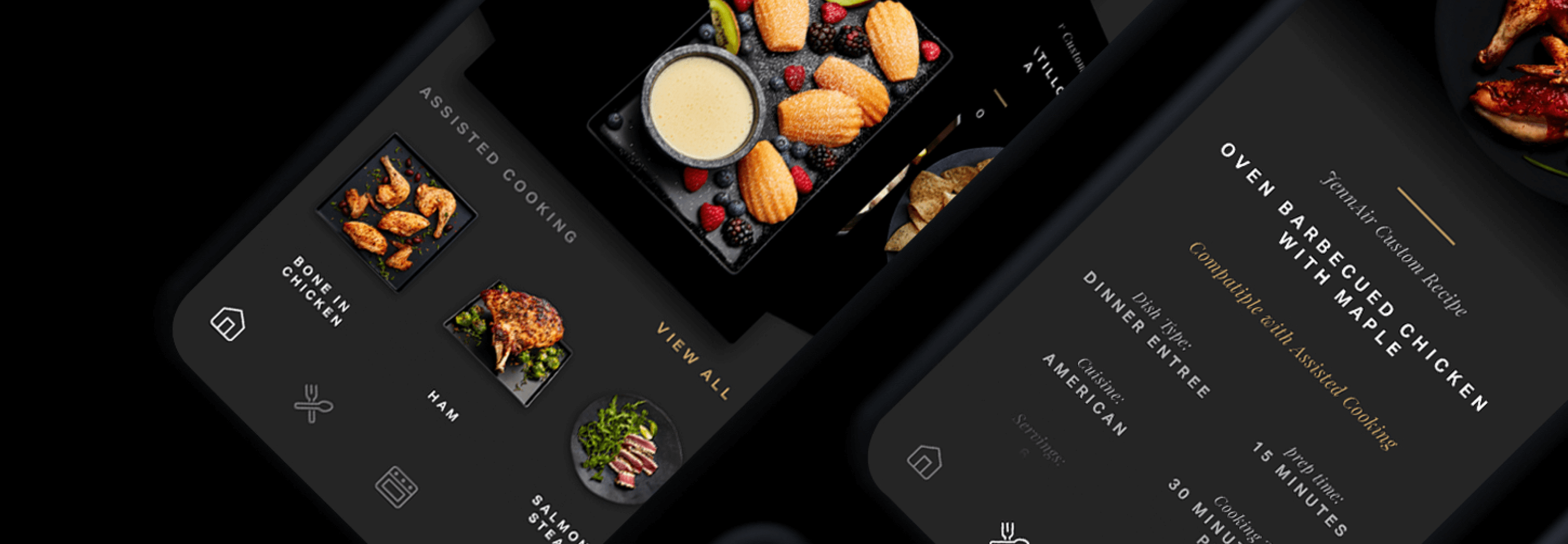 Images from the JennAir app on mobile phones.