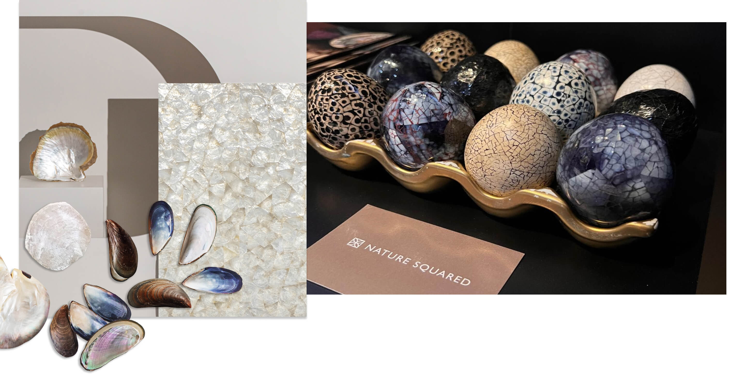 Different materials of the Elements Collection and samples of the Elements Collection in the form of balls.