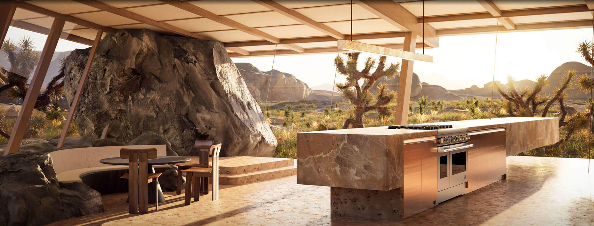A view of the Burlesque concept kitchen featuring a 48' professional-style range and dishwasher.