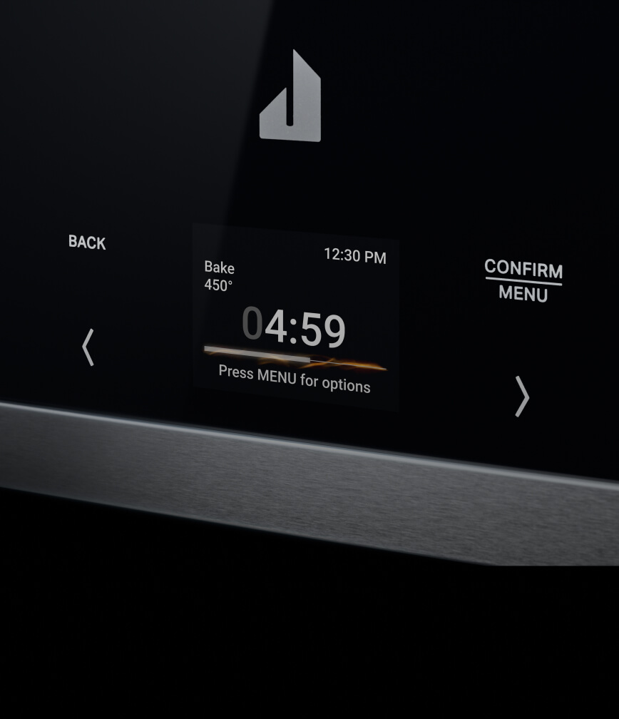 The touchscreen menu of a flush oven hood microwave.