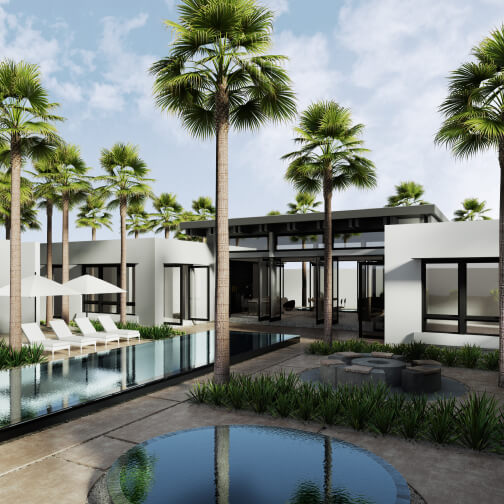 The exterior of a Palm Springs Resort. 