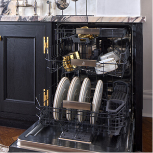 An open JennAir® dishwasher