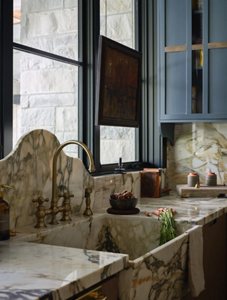 A marble sink in a kitchen