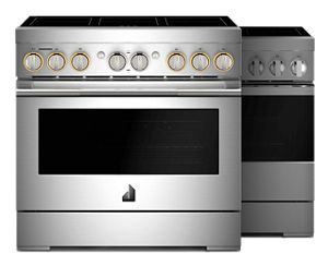 A collage of two 36" JennAir® professional-style induction ranges