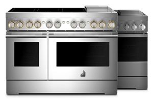 Two 48" professional-style ranges with 6 burners and a griddle on the cooktop. 