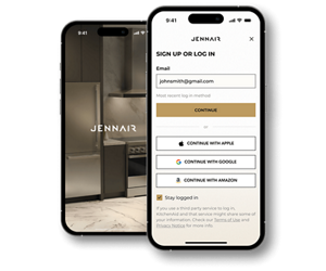 The sign in screen of the JennAir app.