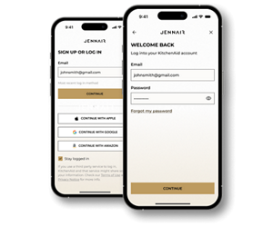 The login screen of the JennAir app.