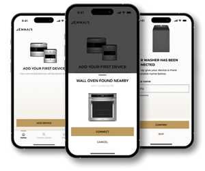 The device connection screens of the JennAir app.