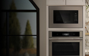 A built-in microwave installed above a wall oven.