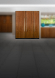 A set of three columns with custom wooden panels.