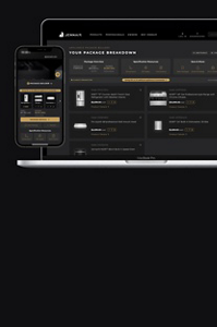 The JennAir® Package Builder tool on a mobile phone and a laptop screen.