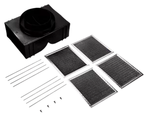 Range Hood Island Recirculation Kit with 2 Charcoal Filters, 4 Clips, and a Deflector Damper - Silver